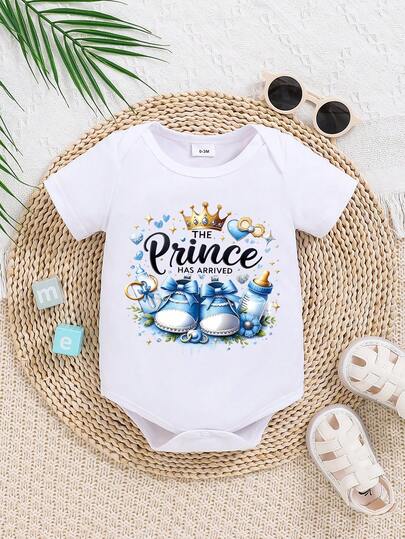 Áo liền quần tay ngắn in chữ dễ thương tối giản cho bé sơ sinh