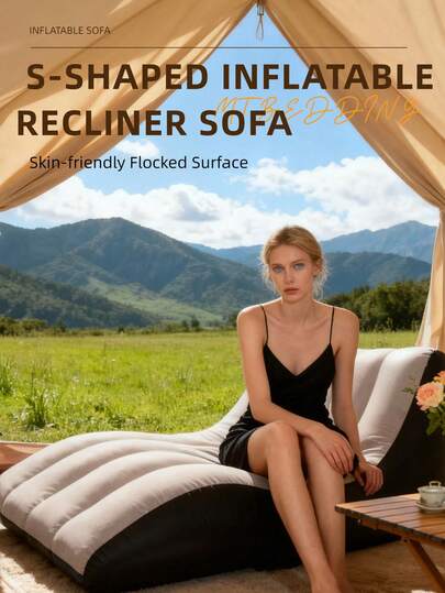 1件装充气懒人沙发 - 可折叠便携式休闲椅，适用于客厅、办公室、阳台、露营和户外旅行 - 轻便易充气，充气家具，多功能卧室家具，现代充气设计，易于清洁