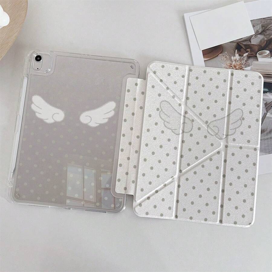 1 Pc Aesthetic Cute Angel Wings Polka Dot Print Case Compatible With Ipad 11/A16/10th/Air4/5/6/Pro 12.9/2024/2025/2020/2021/2022/2023/10.2/10.9/Mini7, Case For Galaxy Tab A8/A9 Plus/S6 Lite/S7/S9FE PLUS/S10 Plus,Case For Xiaomi 5/5pro/6/6pro/7/7pro/15s Pro,Perfect For Work, Travel,And Home Use, Foldable Tablet Case - Multicolor - View 1