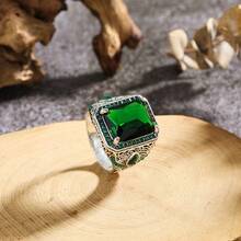 1pc European And American Literary Retro Carved Flower Men's Dating Ring - Red - View 5