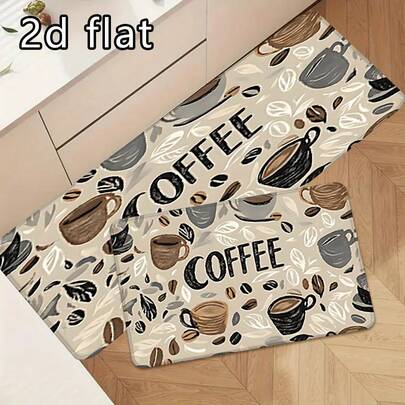1pc/2pcs/3pcs Coffee-Themed Silicone Kitchen Mat, Can Be Used As Floor Mat, Countertop Mat, Bathroom Mat, Anti-Slip, Washable, Absorbent, Suitable For Farmhouse, Entryway, Indoor, Comfortable Home Decor Mat, Machine Washable, Bathroom Mat