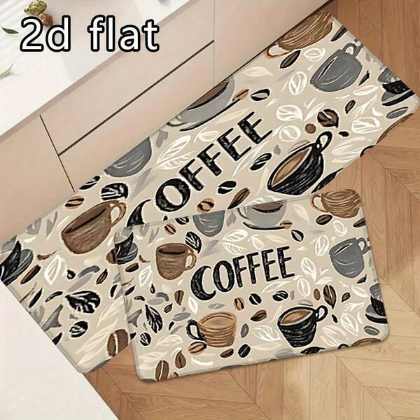 1pc/2pcs/3pcs Coffee-Themed Silicone Kitchen Mat, Can Be Used As Floor Mat, Countertop Mat, Bathroom Mat, Anti-Slip, Washable, Absorbent, Suitable For Farmhouse, Entryway, Indoor, Comfortable Home Decor Mat, Machine Washable, Bathroom Mat