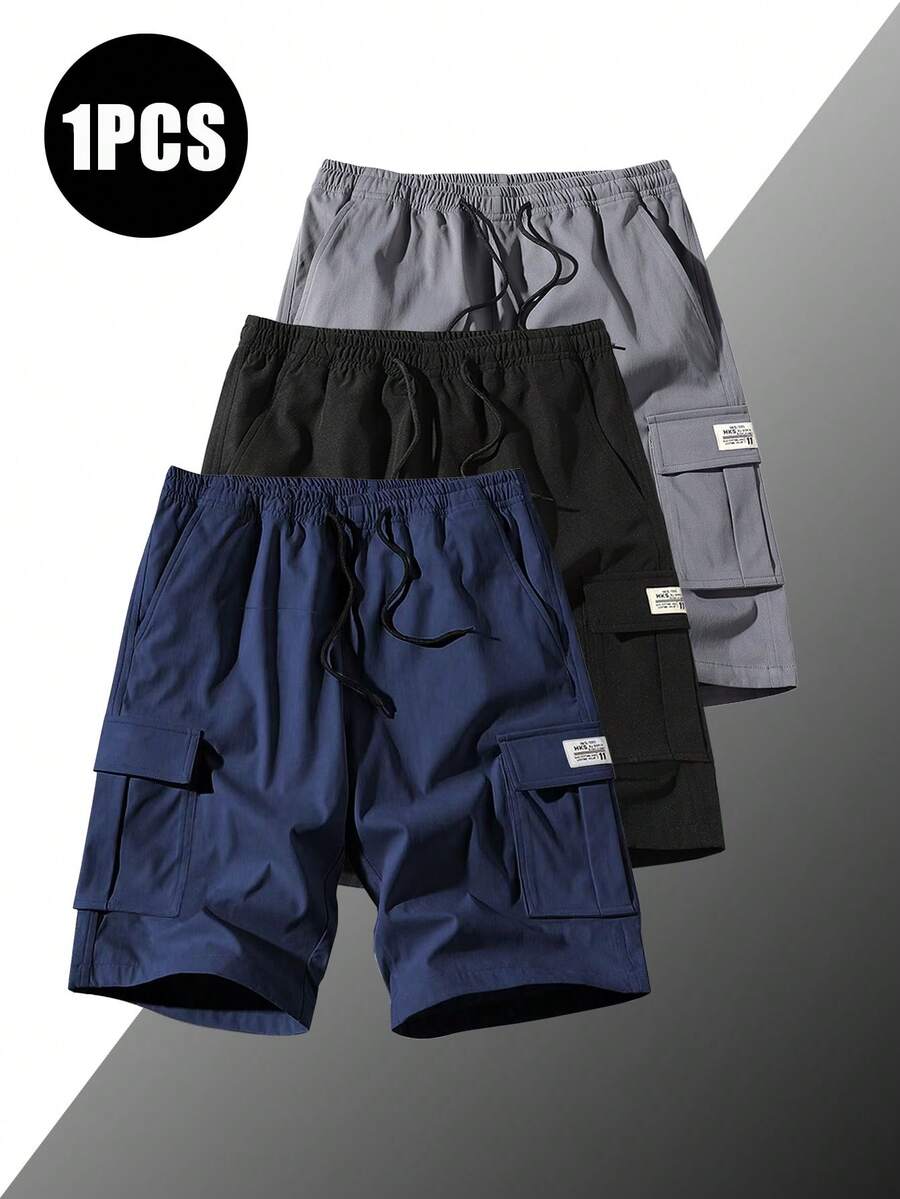 1pc Men's 5-Inch Lightweight Cargo Shorts - Drawstring Waist, Breathable Summer Casual Outdoor Fitness Shorts With Slant Pockets - Blue - View 1