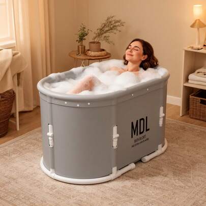1PC Portable Foldable Bathtub For Adults, Large Capacity Full Body Soaking Tub With Support Frame, Space-Saving Home Spa Bath Barrel, 5-Second Quick Open, Easy Setup