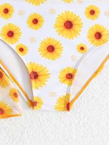 Kleine Mädchen Einfarbiges Camisole Top und Dreieck Bikini Badeanzug Set mit Überwurfkleid - Rötlich-braun - Übersicht 4