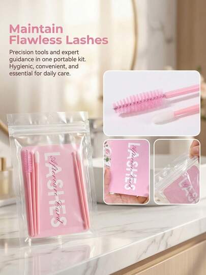 10/5/1件粉色睫毛护理套装，专为顾客准备，包含护理卡、眼影刷、清洁刷和唇刷，专为专注于睫毛的专业美容院设计。