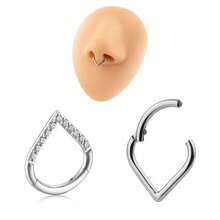 1 chiếc khuyên tai bằng thép không gỉ đính đá CZ hình giọt nước, thích hợp cho xỏ khuyên Daith, Helix, Tragus, Conch, kích cỡ 16G, dùng cho xỏ khuyên mũi. - Bạc - Xem 11