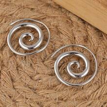 Unisex Simple Spiral Hoop Earrings - Silver - View 8