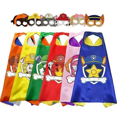 Paw Patrol 2 pièces Masque oculaire, cape et capuchon de costume Pat'Patrouille double couche Ryder Chase Super-héros, convient pour les anniversaires, Noël, Halloween, remise des diplômes et décoration de rentrée scolaire