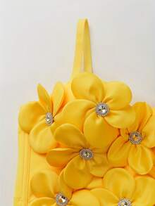 Women's 3D Handmade Fabric Flower Rhinestone Decor Camisole Bustier, Fitted Short Strapless Tank Top, Luxury Sweet Style, Suitable For Vacation, Photoshoot, Date, Evening Party, Versatile Wear, Shaping Top - Yellow - View 6