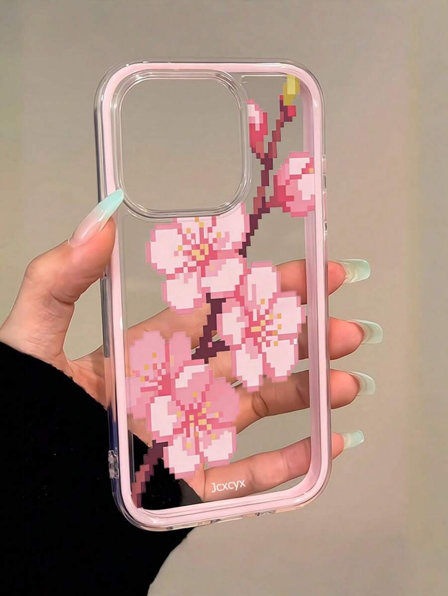 1 chiếc ốp lưng điện thoại hai lớp màu hồng nhiều màu sắc hình cành hoa anh đào dễ thương, phù hợp với 17 16 15 14 13 12 11 Pro Max Plus, ốp bảo vệ bằng acrylic họa tiết hoa. - Hồng - Xem 1