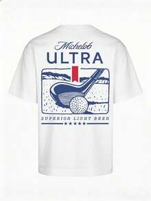Men's Summer Cotton T-Shirt, Michelob Ultra Golf Graphic Double-Sided Print Casual Sports Short Sleeve Tee - trắng - Xem 2
