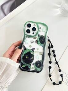 奶油色波浪边亮面猫咪彩绘防摔手机壳，配串珠手链配件，兼容 17 Pro/17 Air/17/17 Pro Max/16/11/16 Pro/16 Plus/16 Pro Max/16 e/15 Pro Max/13/14/12/XS/XR/7G/8P，Galaxy A17/A07/S26/S26 Plus/S26 Ultra/S25/S25 Plus/S25 Ultra/A16/A36，11/12 Pro/12/12 X/13 Pro/14 Pro/15 Pro，10/9/Note9/12c/Note11 Pro/Note8 Pro，国际版，非国内版 - 彩色 - 查看 5