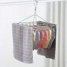 40pcs Stainless Steel Foldable Clothes Drying Rack, Rotating Hook Anti-Wind Laundry Hanger, Suitable For Socks, Underwear, Clothes, Can Dry Towels & Bras, Applicable For Balcony, Indoor, Home, Dorm - Multicolor - View 8