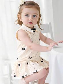 Đầm bướm không tay cho bé gái, đầm yếm kiểu preppy, đầm cho bé gái, đầm mùa xuân thời trang. - Màu be - Xem 3