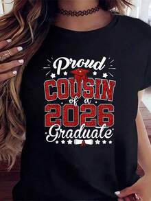 Proud Cousin Of A 2026 Graduate T-Shirt Graduation Celebration Gift For Family Member Senior Year Party Wear Black Shirt With Red Glitter Design,220g - màu đen - Xem 2