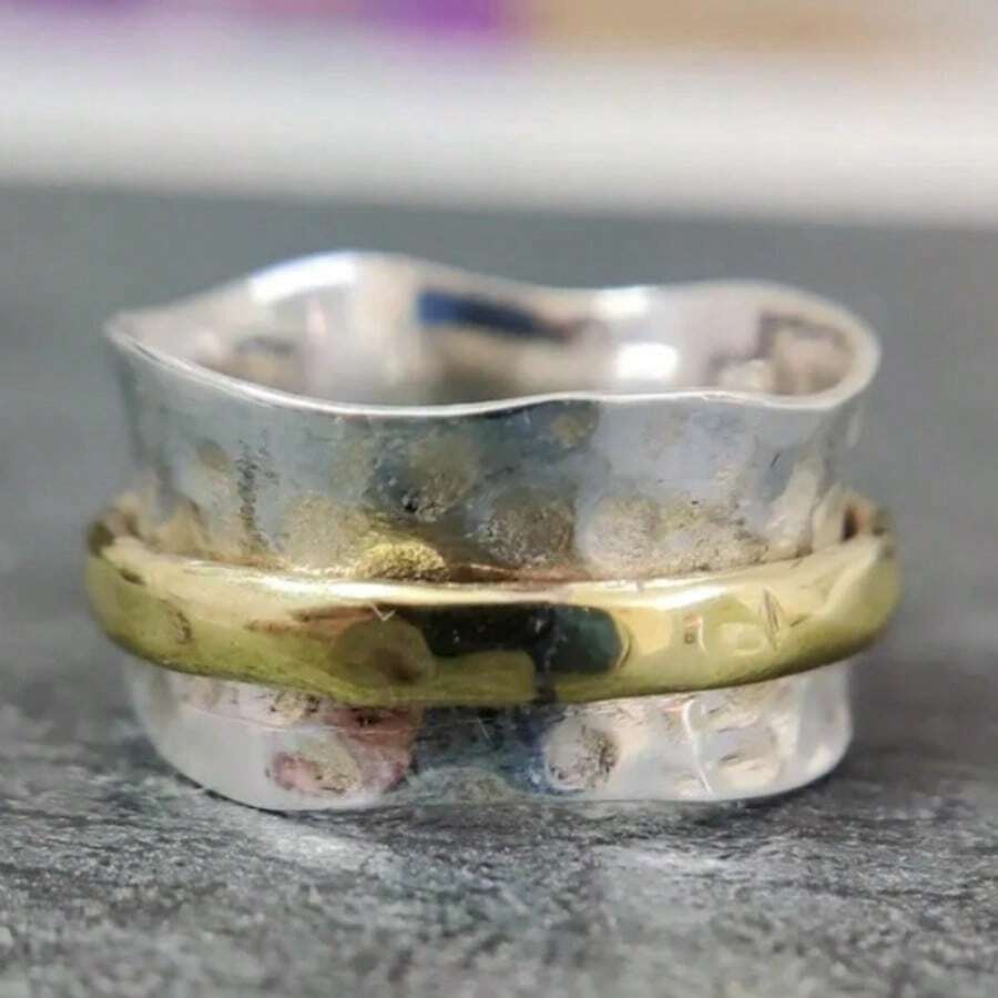 Handmade Hammered Wavy Ring Accessory, With Anti-Pressure Function, Rotatable, A Fashionable Handcrafted Jewelry Stress Relief Item - Two-color - View 1