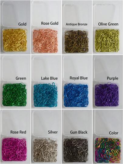 10/80/150 PCS Boxed Plated Color Gourd Safety Pins, Pear-Shaped Calabash Pins, Bulb Pins, Suitable For DIY Crafts, Sewing, Knitting Markers And Clothing Tags. Available In Gold, Rose Gold, Antique Bronze, Olive Green, Green, Lake Blue, Royal Blue, Purple, Magenta, Silver, Gun Black And Assorted Colors.