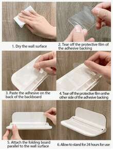 1 chiếc kệ treo tường gấp gọn, giá để đồ phòng tắm, giá để điện thoại cạnh giường ngủ trong nhà vệ sinh, giá để đồ không cần khoan cho ký túc xá, giá đỡ bộ định tuyến WiFi phòng tắm - trắng - Xem 5