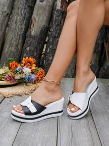 Dép lê đế xuồng hai tông màu thời trang nhẹ, mẫu mới năm 2026 dành cho nữ. - Đen và trắng - Xem 3