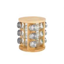 A Kitchen Bamboo Wood Bottom Multifunctional Spice Rack New Home Rotating Spice Rack Multi-Grid Round Square Bamboo Spice Rack - Wood Color (round) - View 3