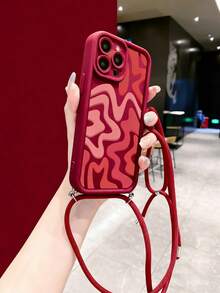 时尚酒红色纹理防指纹红色砂纸防摔挂绳手机壳，适用于苹果17/苹果17 Pro/苹果17 Pro Max/苹果Air/16/15/14/13和S25 Ultra/S24 Ultra/S23 Ultra/A07/A17 [国际版，非本地版] 手机壳 - 紅色 - 查看 2