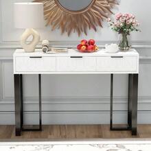 Modern Console Table With Drawers, Gold Frame, Adjustable Footrest And Elegant Handles (White + Black) - White - View 3