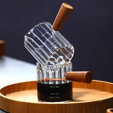 Bình đựng sữa nhỏ bằng thủy tinh borosilicate cao cấp, tay cầm bằng gỗ, họa tiết sọc dọc, kèm cốc cà phê espresso Ý dày dặn, trong suốt. - Nhiều màu - Xem 1