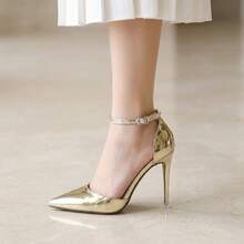 Zapatillas elegantes de mujer tacones de aguja stiletto de material PU metalizado brillante con pulsera al tobillo y hebilla ajustable, zapatos para mujer con punta puntiaguda y diseño de moda para fiesta evento o noche, zapatillas de tacon elegantes sofisticadas calzado transpirable cómodo y antideslizante con estilo de gala y temperamento refinado. - Blanco - Ver 4