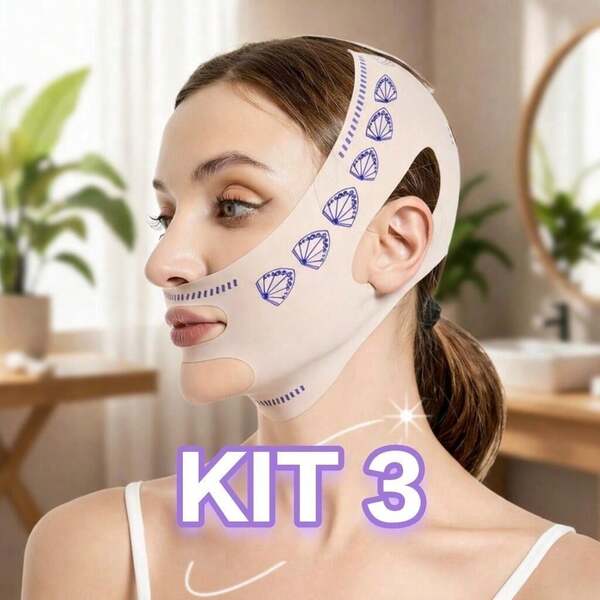 Kit 3 Faixas Lifting Facial V-Line – Cinta Modeladora para Reduzir Papada/ Definir Mandíbula e Contorno do Rosto