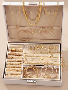 Conjunto de joyería metálica asimétrica para mujer, que incluye collar, aretes, anillo, pulsera y tobillera - Amarillo Oro - Ver 13