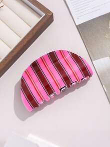 1个休闲复古蓝咖啡条纹发夹，小众高端发夹，适合日常、休闲、上学等场合佩戴 - 彩色 - 查看 7
