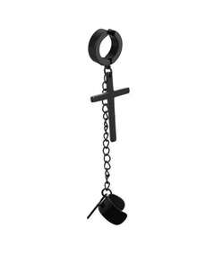 1pc No Piercing Four-Pointed Star Ear Clip Earrings, Unisex Unique Design Ear Cuff Ear Chain, Hip Hop Black Ear Hanging Jewelry - Cross - View 7