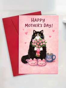 Một tấm thiệp Ngày của Mẹ ấm áp, với hình ảnh chú mèo đen trắng đang cầm bông hoa tulip màu hồng và ly cà phê, cùng thông điệp "Gửi người mẹ tuyệt vời nhất", món quà hoàn hảo dành tặng mẹ yêu quý. Hình minh họa Ngày của Mẹ được vẽ tay theo phong cách nhẹ nhàng. - nhiều màu - Xem 4