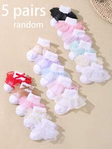 5/1/10 Pairs Lace Mesh Princess Style Baby Socks, Girls Lace Ruffle Breathable Comfortable Non-Binding Socks, 0-36 Months, Suitable For Spring/Summer, Daily Wear, Weddings, Back To School Season - Multicolor - View 10