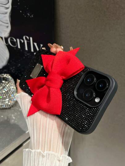 1pc Luxury Rhinestone Bow Decor Phone Case, Compatible With IPhone Air 17 Pro Max/17/17 Pro/16 Pro Max/16/16 Pro/16 Plus/15/15 Pro Max/15 Pro/15 Plus/11/12/13/14 Pro Max/XS/XR/11 Pro/11 Pro Max/12 Pro/12 Pro Max/13 Pro/13 Pro Max/7 Plus/14 Pro/14 Pro Max/14