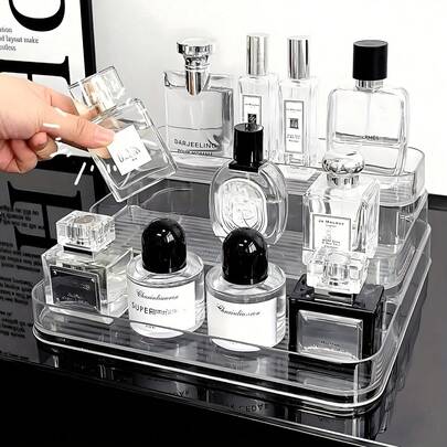 1 kệ trưng bày 3 tầng, giá đựng mỹ phẩm bằng acrylic trong suốt dùng để đựng gia vị, cốc, nước hoa, son môi, sản phẩm chăm sóc da, giá đựng đa năng trang nhã cho bàn trang điểm, tủ, mặt bàn.