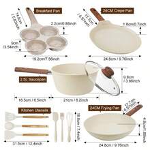 ABKOK Bộ nồi chảo 1 món/10 món, gồm nồi chống dính và nồi đáy phẳng (bao gồm chảo rán và nồi làm bánh kếp), có cả lựa chọn mua theo bộ và mua lẻ, thích hợp cho bữa sáng và nấu ăn hàng ngày, tương thích với bếp từ và các loại bếp thông dụng. - Xem 6