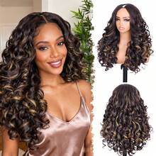 24 Inch Synthetic Curly V-Part Wig With Clips, Heat Resistant Synthetic Hair, Suitable For Women - Multicolor - View 3
