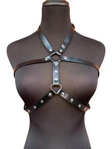 哥特风PU皮革胸带 街头朋克摇滚异域风胸带 可调节 朋友聚会配饰 - 黑色 - 查看 8