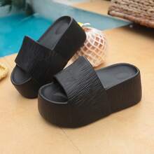 2026 Summer New Thick Sole Slippers For Women, Non-Slip, Increase Height, Strap Beach Sandals - Black - View 9