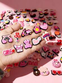 10-200pcs/Set Random Pink Series DIY Shoe Charms, Keychains, Sandals, Beach Bags, PVC Shoe Decorations Suitable For Clogs, Excellent Gift For Christmas, Birthday, Party - Multicolor - View 3
