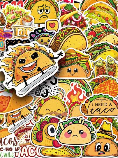 50pcs Cartoon Cute Mexican Taco Stickers, Cinco De Mayo Mexican Independence Day Decorative Stickers, Suitable For Water Bottles, Guitars, Luggage, Phone Cases, Laptops, Skateboards, Gifts, Etc.