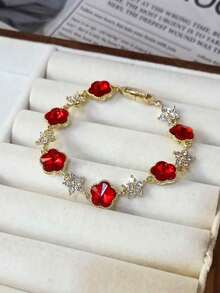 LADYCOCO 1pc Luxury Colorful Inlaid Bracelet, Women Jewelry Gift - Red - View 7