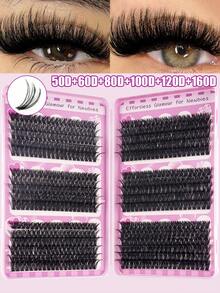 570片D型卷翘蓬松假睫毛套装，大容量DIY假睫毛套装，适合初学者，持久耐用，混合单根假睫毛款式，DIY睫毛簇，在家轻松打造迷人双眸，美容必备，大容量假睫毛套装，适合旅行、日常佩戴（适合初学者）、婚礼、约会、派对、节日，也是圣诞节/万圣节/送礼的理想假睫毛套装。 - 查看 10