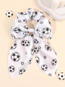 1pc Football Print Hair Scrunchie, Women's Black & White Satin Alligator Clip World Cup Cheer Hair Accessory, Sports Style Hair Tie Travel Accessories Ponytail Holders Hair Elastics Hair Rubber Bands Hair Rope Elastic Hair Tie - Black and White - View 1
