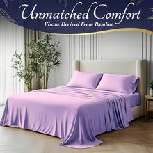 4pcs Bamboo Cooling Bedding - Extra Deep Pocket Breathable And Cooling - Suitable For Hot Sleepers And Sweats, Pillowcases, Flat Sheet And Fitted Sheet - A Perfect Gift For Family, Queen And King Sizes, Next Day Delivery - 橘色 - 查看 3