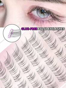 80pcs Eyelash Extension Clusters, No Glue Needed, Suitable For Dates, Transparent & Natural Fluffy Appearance, Glue-Free Eyelash Clusters - C - View 1