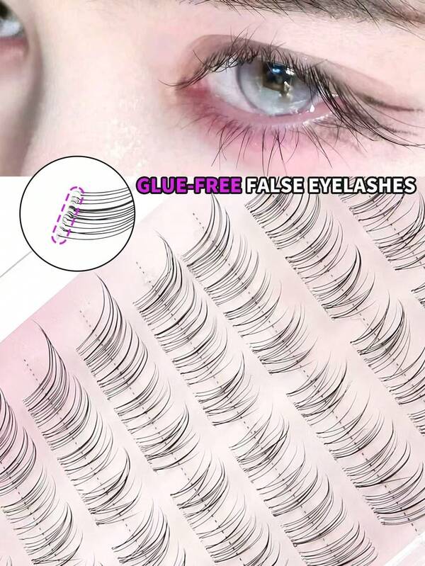 80pcs Eyelash Extension Clusters, No Glue Needed, Suitable For Dates, Transparent & Natural Fluffy Appearance, Glue-Free Eyelash Clusters