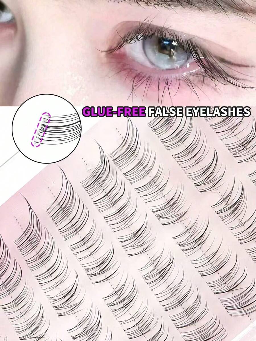 80pcs Eyelash Extension Clusters, No Glue Needed, Suitable For Dates, Transparent & Natural Fluffy Appearance, Glue-Free Eyelash Clusters - C - View 1